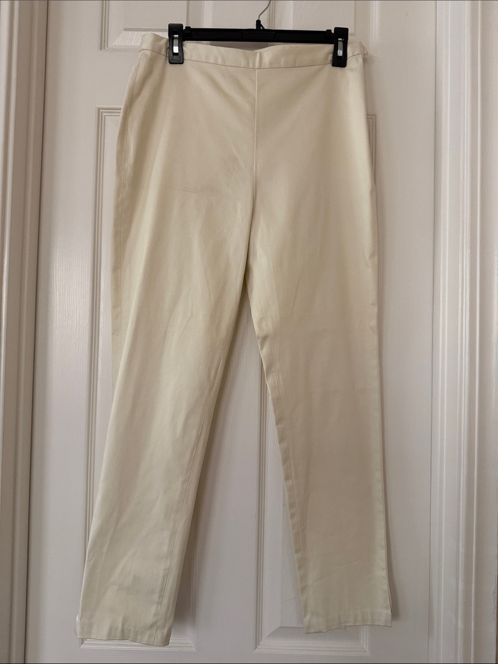 Women's Cream Straight-Leg Pants stretch fabric